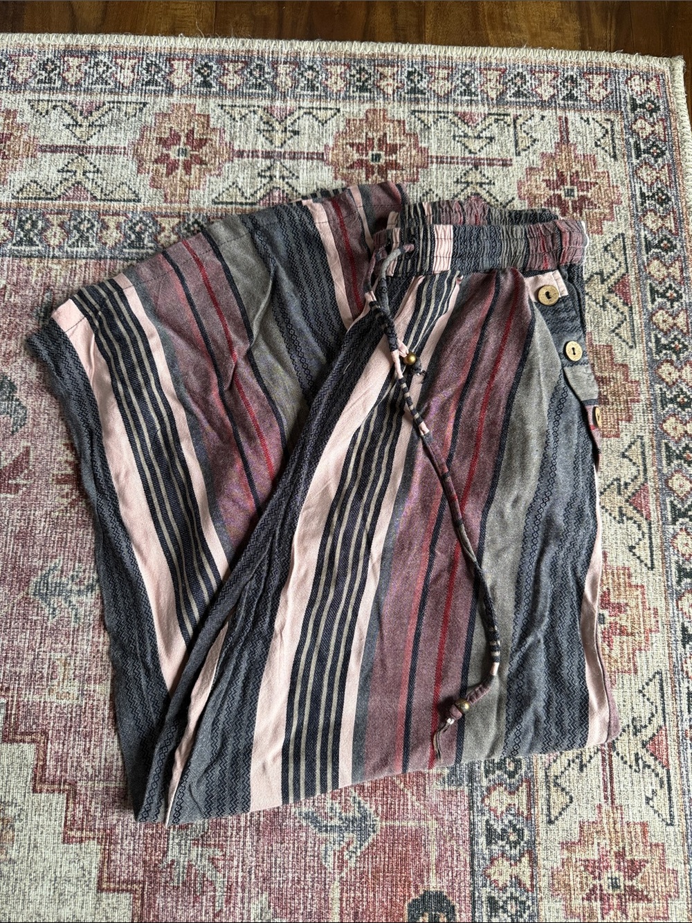Striped Kids Jogger Pants - Multicolor Pink & Gray
